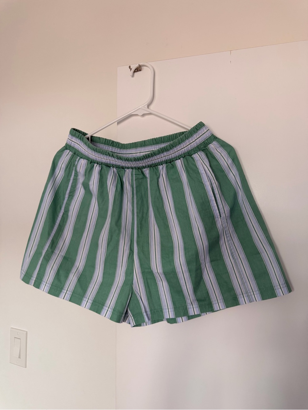 100% cotton Amazon Green and White Striped Shorts